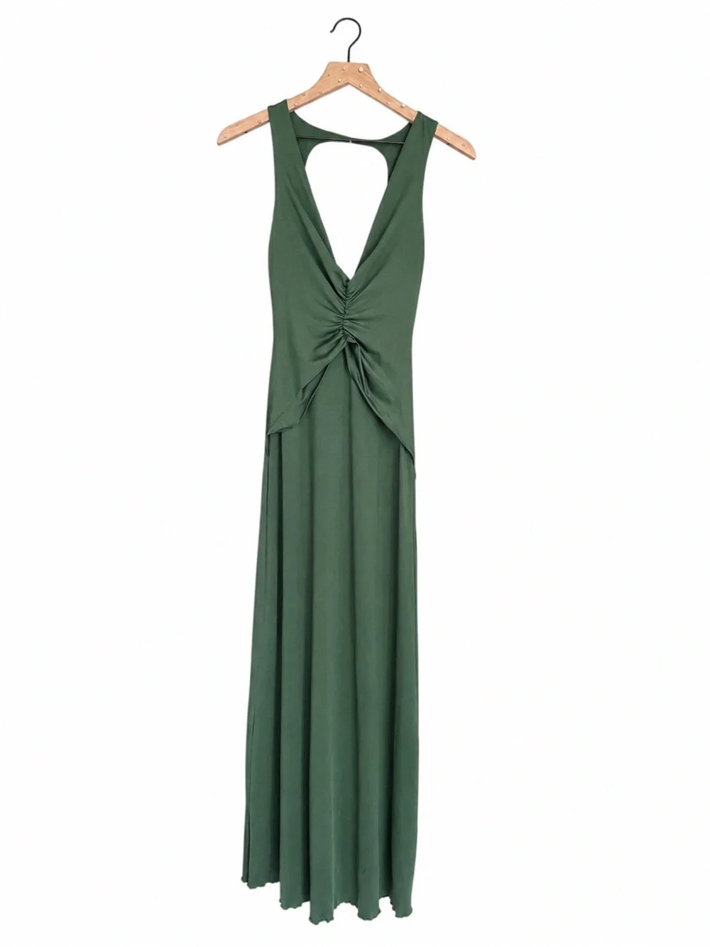 Princess Polly Sage Green Plunge Open Back Maxi Dress XS